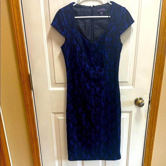 LTS Long Tall Sally Blue and Black Lace Cap Sleeve Midi Dress size 6 - Picture 1 of 7
